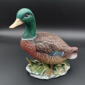Vintage Ceramic Mallard Duck Figurine, Hand Painted Pottery Waterfowl Statue
